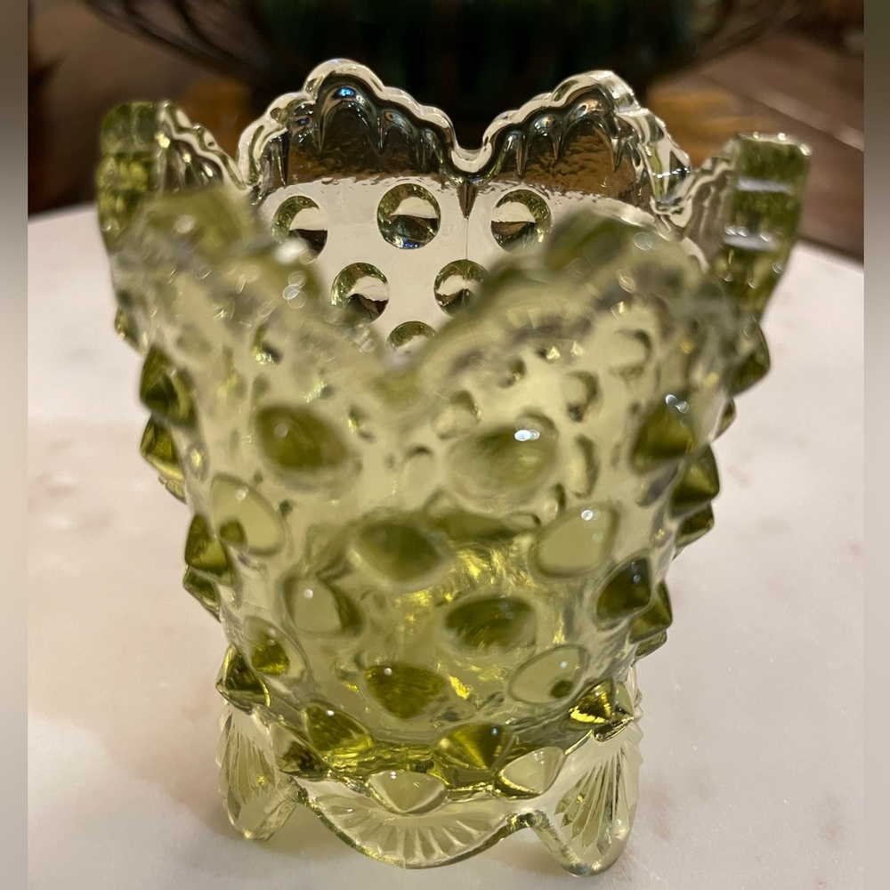 Fenton Glass Green Hobnail Toothpick Holder - Picture 4 of 11
